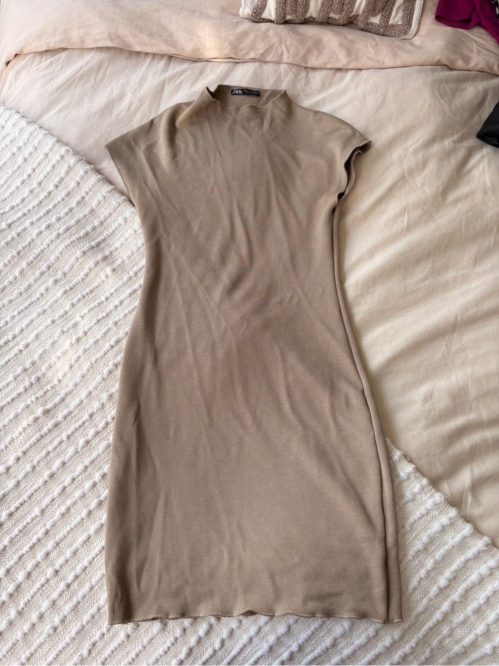 Zara Sleeveless Mock Neck Midi Dress - Taupe